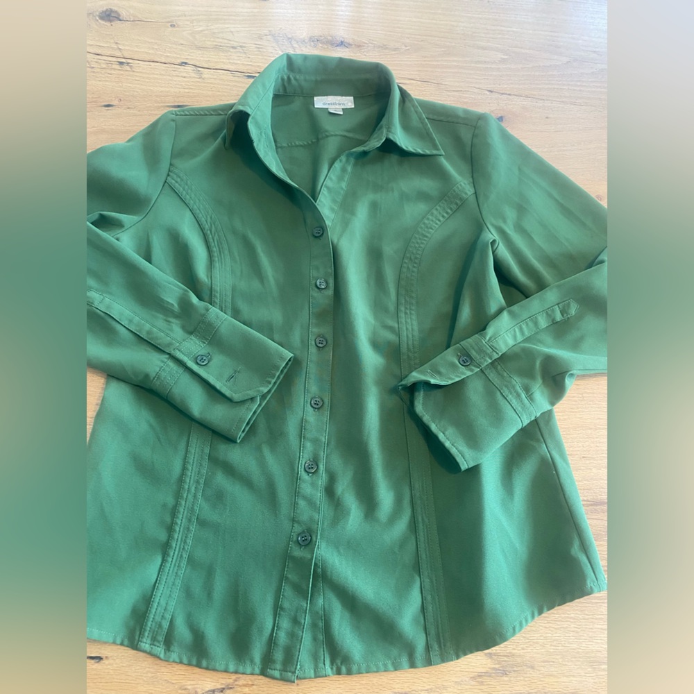 Dress barn Womenβs Green Button Down Shirt Mediumβ Preloved